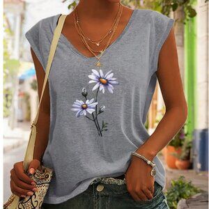 Lightweight Floral Print Top in Grey Floral